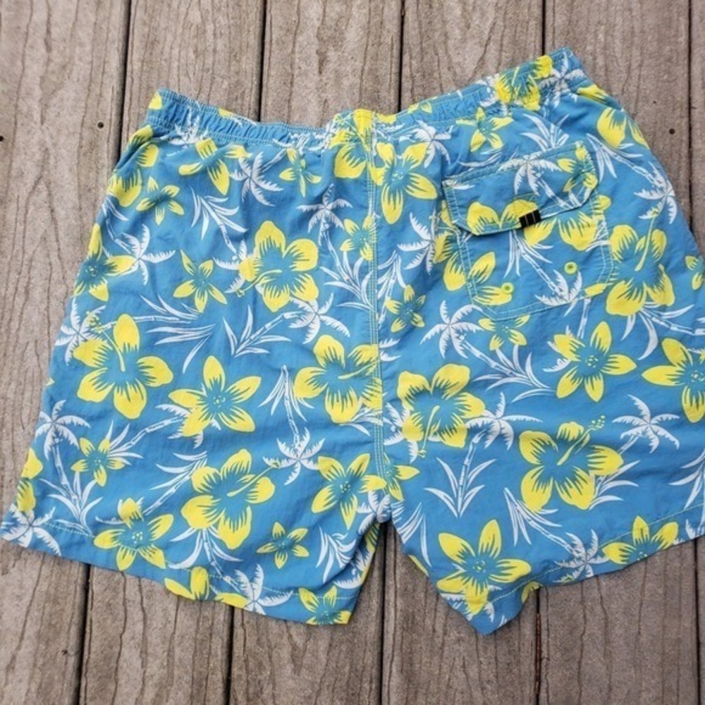 Tommy Bahama Relax Mens L Blue Yellow Hibiscus Tropical Mesh Swim Trunks Shorts - Picture 3 of 6
